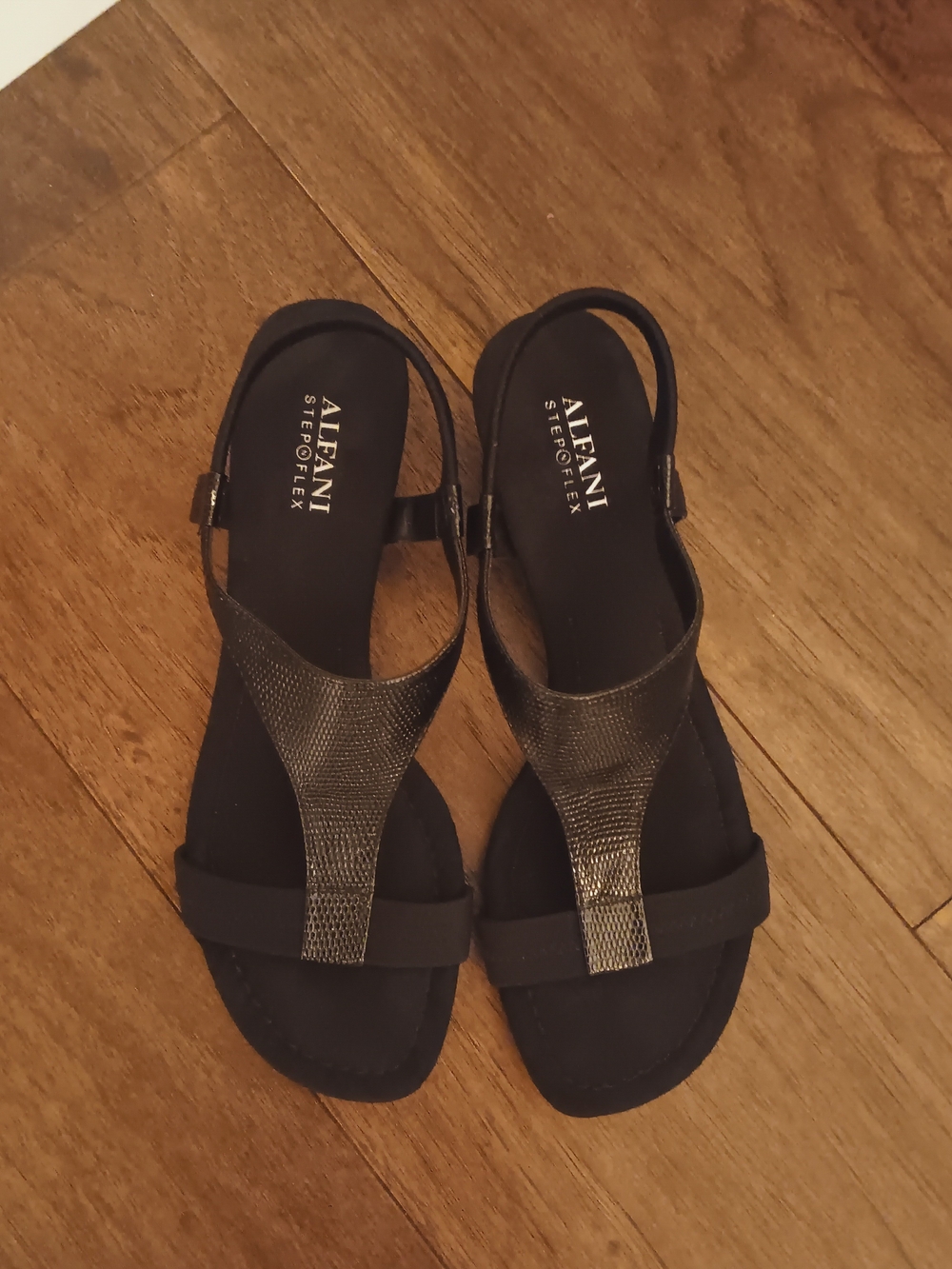 Alfani Black Metallic T-Strap Women's Sandals